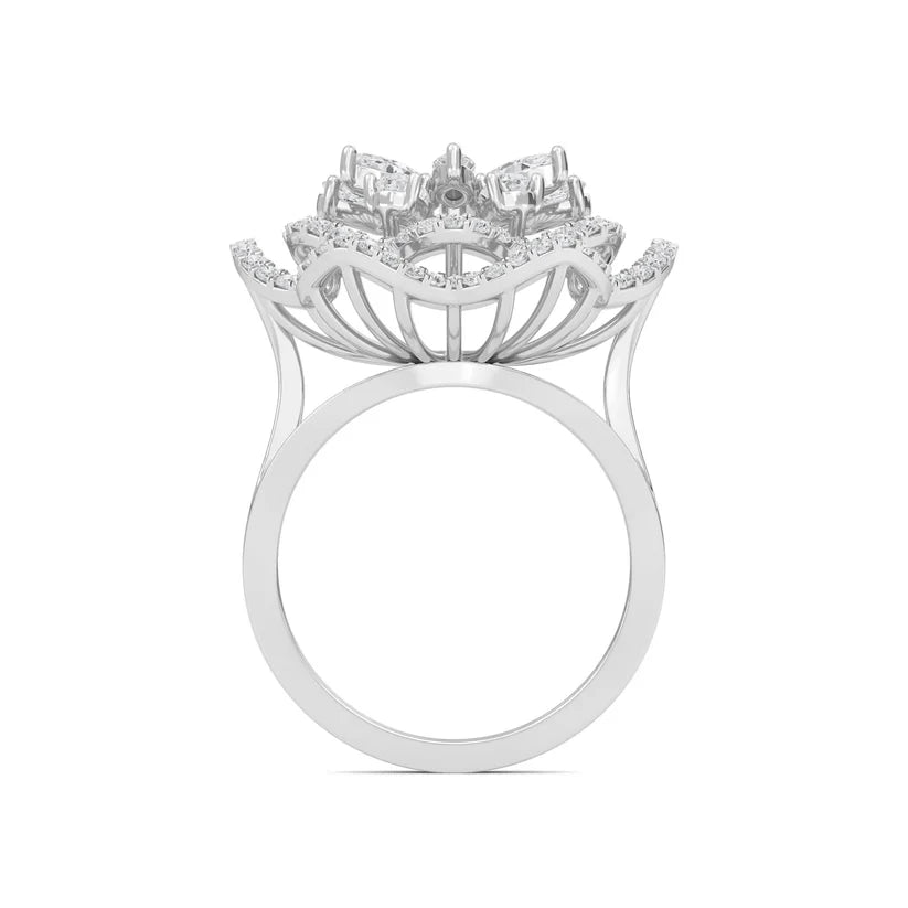 Floral Majesty Diamond Halo Gold Statement Ring