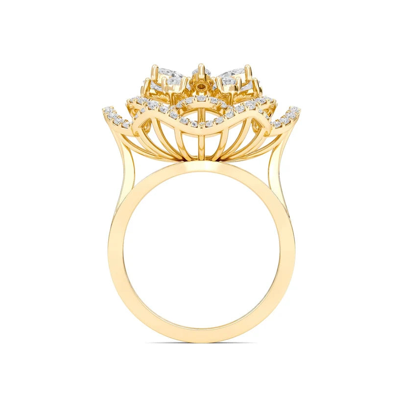 Floral Majesty Diamond Halo Gold Statement Ring