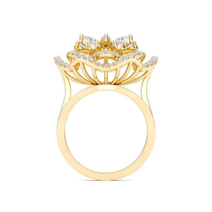 Floral Majesty Diamond Halo Gold Statement Ring