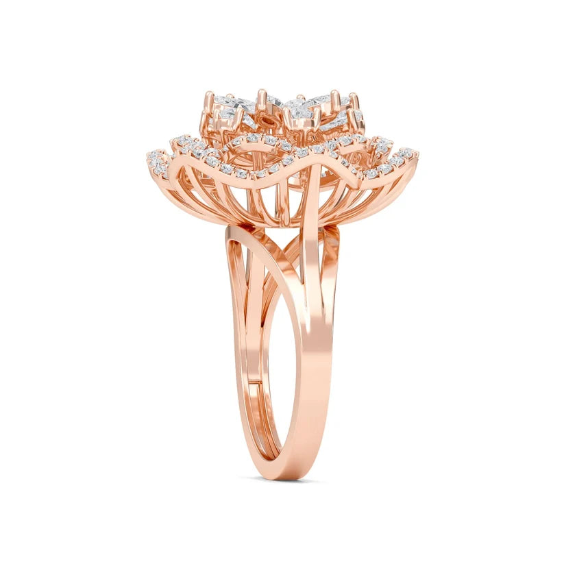 Floral Majesty Diamond Halo Gold Statement Ring