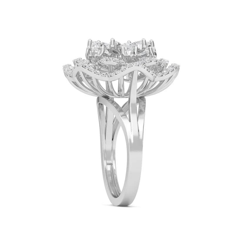 Floral Majesty Diamond Halo Gold Statement Ring