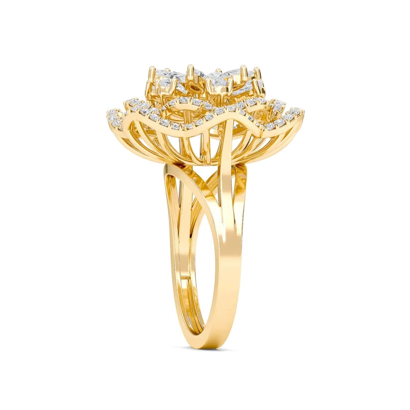 Floral Majesty Diamond Halo Gold Statement Ring