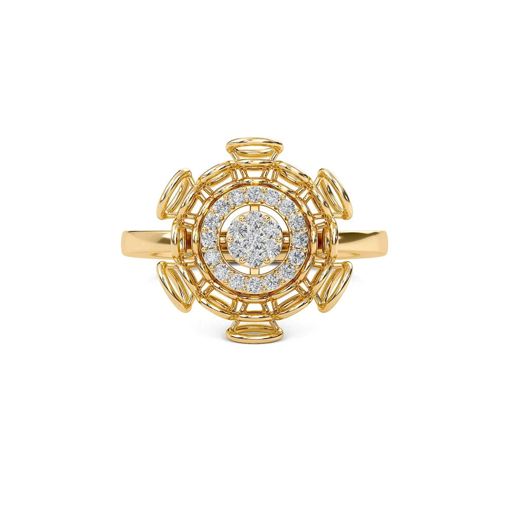Elegant Vintage Compass Diamond Gold Ring