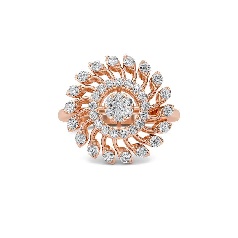 Radiant Sunburst Diamond Gold Statement Ring
