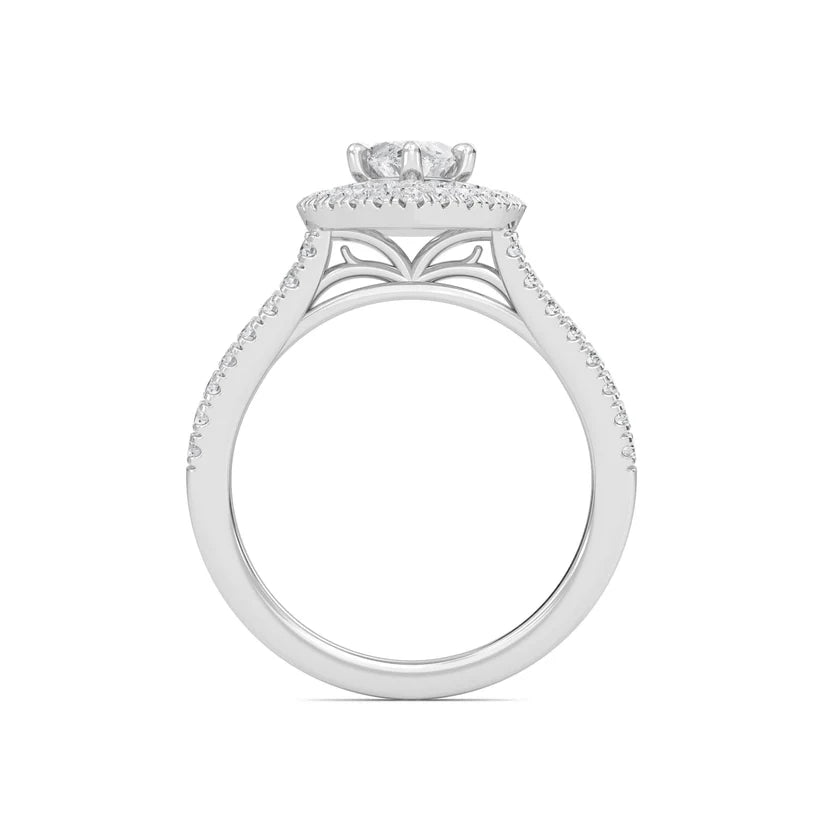 Marquise Cut Double Halo Diamond Engagement Ring | Solid Yellow Gold | Pavé Split Shank | Vintage Halo Ring