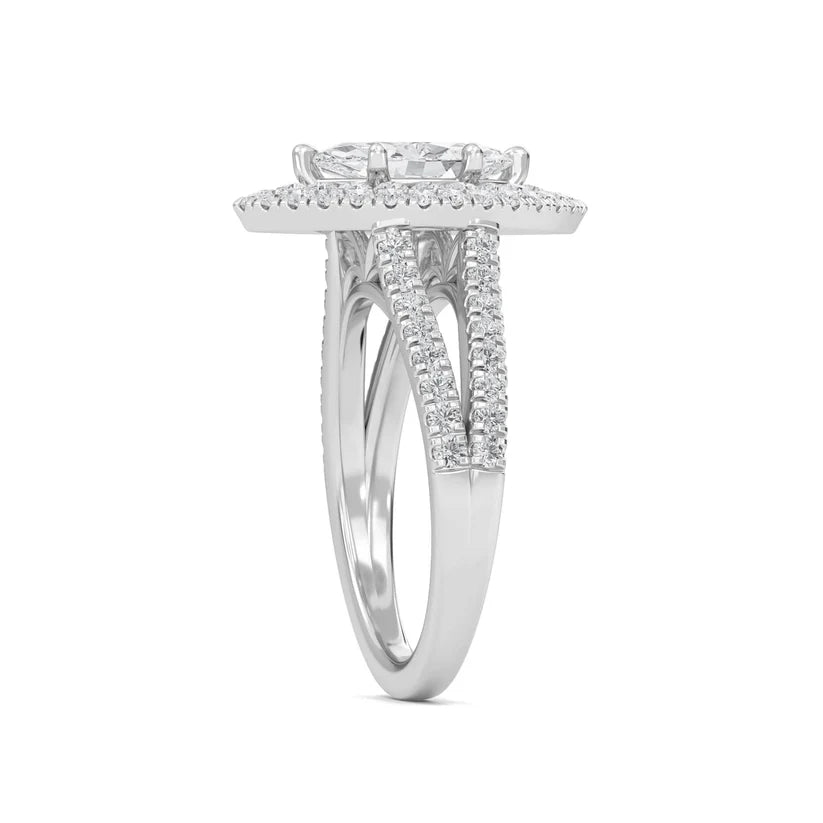 Marquise Cut Double Halo Diamond Engagement Ring | Solid Yellow Gold | Pavé Split Shank | Vintage Halo Ring