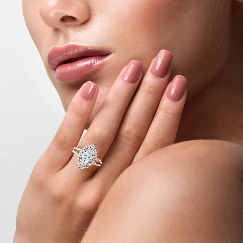 Marquise Cut Double Halo Diamond Engagement Ring | Solid Yellow Gold | Pavé Split Shank | Vintage Halo Ring