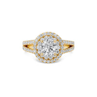 Round Double Halo Diamond Engagement Ring | Solid Yellow Gold | Pavé Split Shank | Classic Halo Setting
