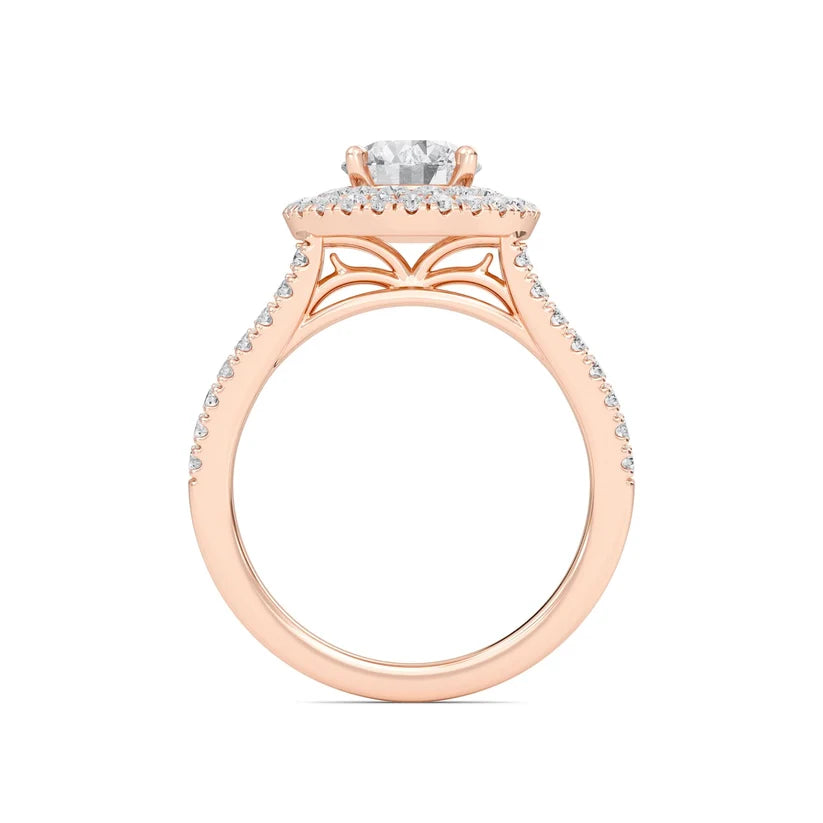 Round Double Halo Diamond Engagement Ring | Solid Yellow Gold | Pavé Split Shank | Classic Halo Setting