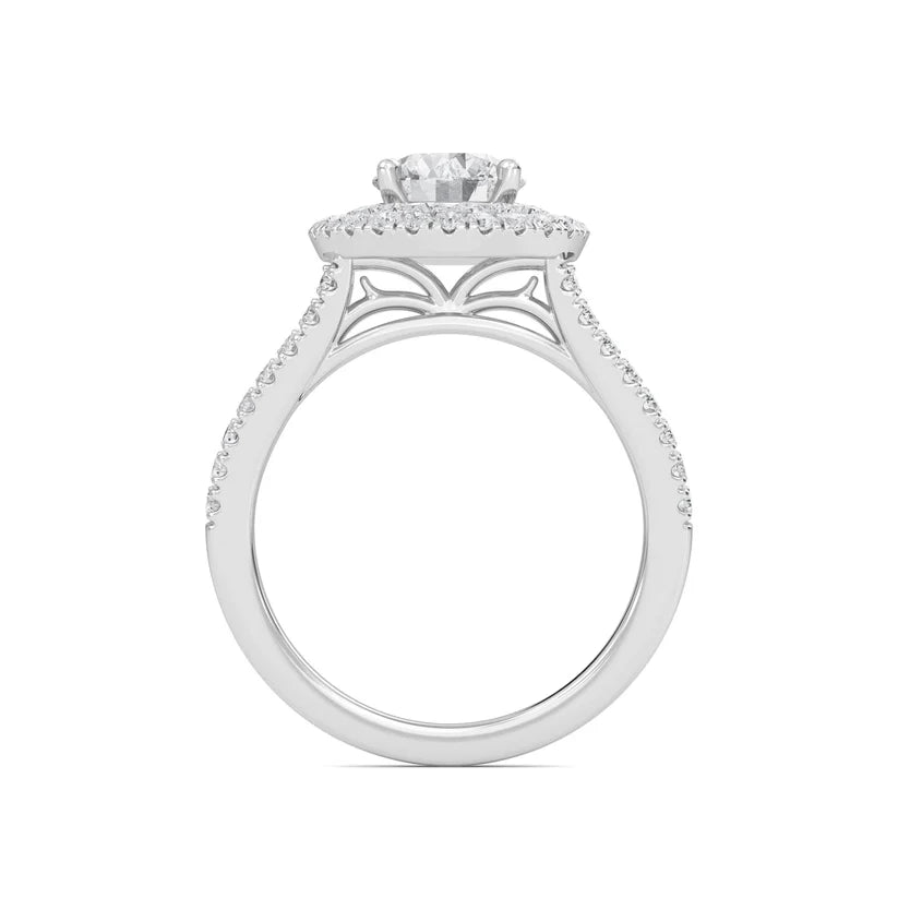 Round Double Halo Diamond Engagement Ring | Solid Yellow Gold | Pavé Split Shank | Classic Halo Setting