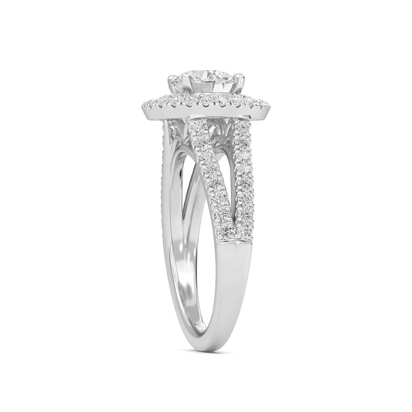 Round Double Halo Diamond Engagement Ring | Solid Yellow Gold | Pavé Split Shank | Classic Halo Setting