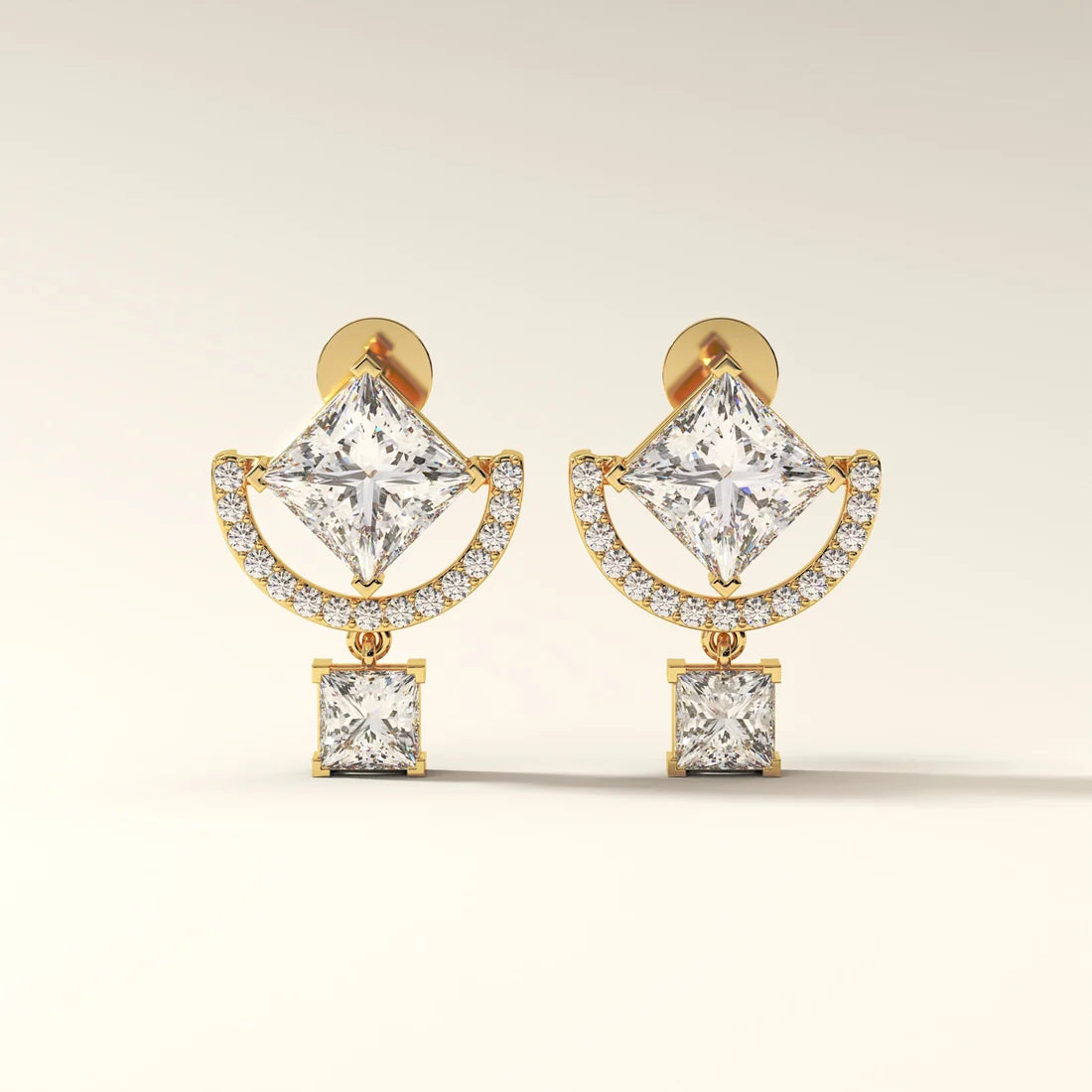 Princess Cut Diamond Halo Drop Earrings