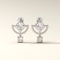 Princess Cut Diamond Halo Drop Earrings