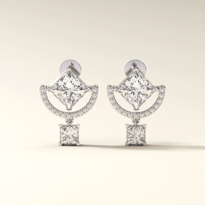 Princess Cut Diamond Halo Drop Earrings