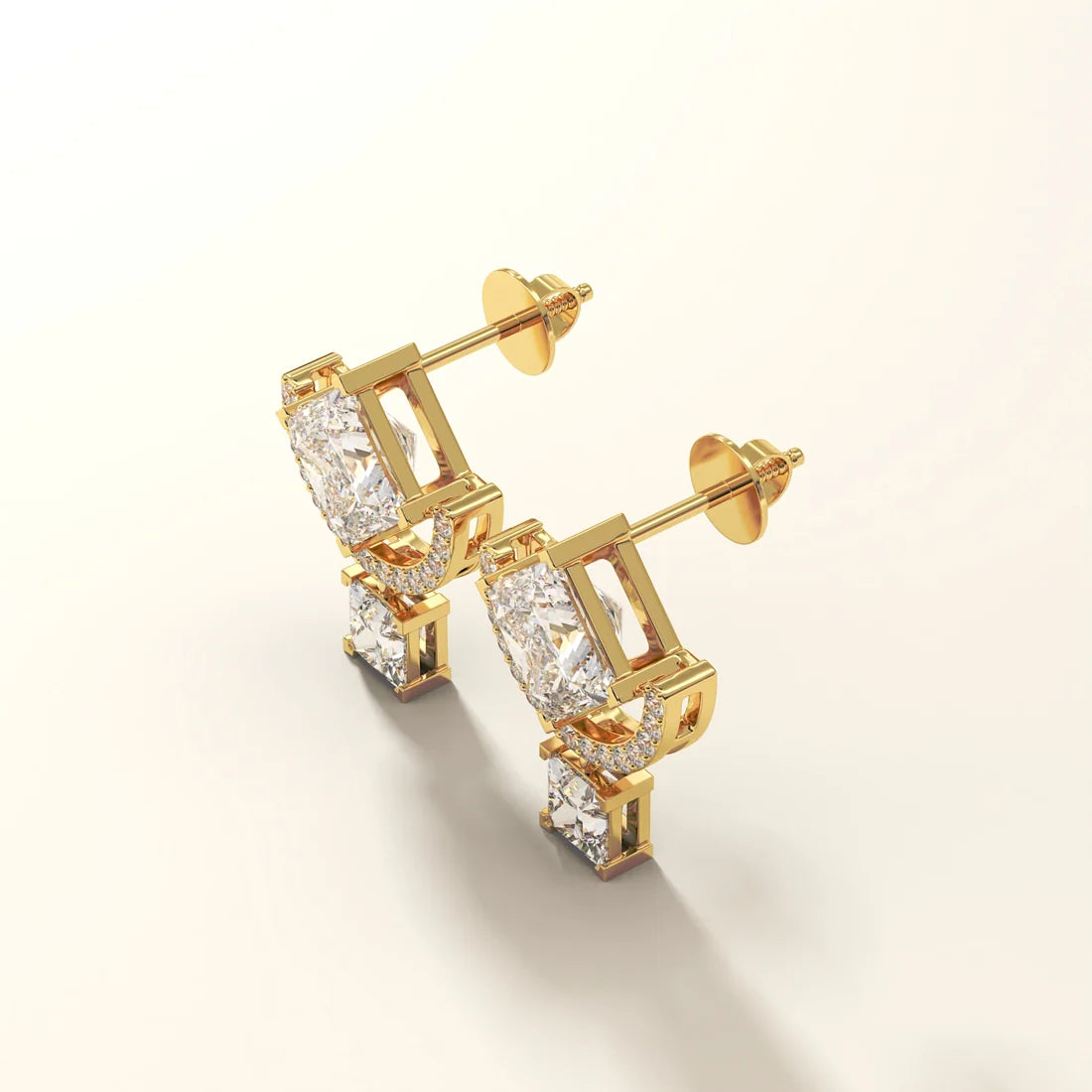 Princess Cut Diamond Halo Drop Earrings