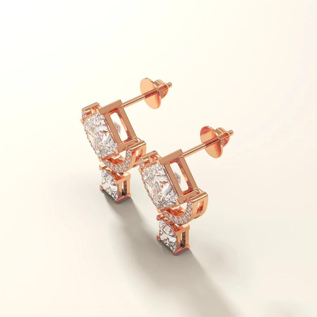 Princess Cut Diamond Halo Drop Earrings