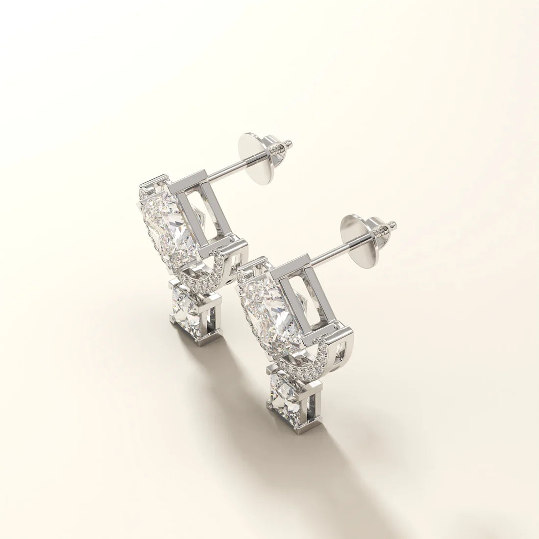 Princess Cut Diamond Halo Drop Earrings