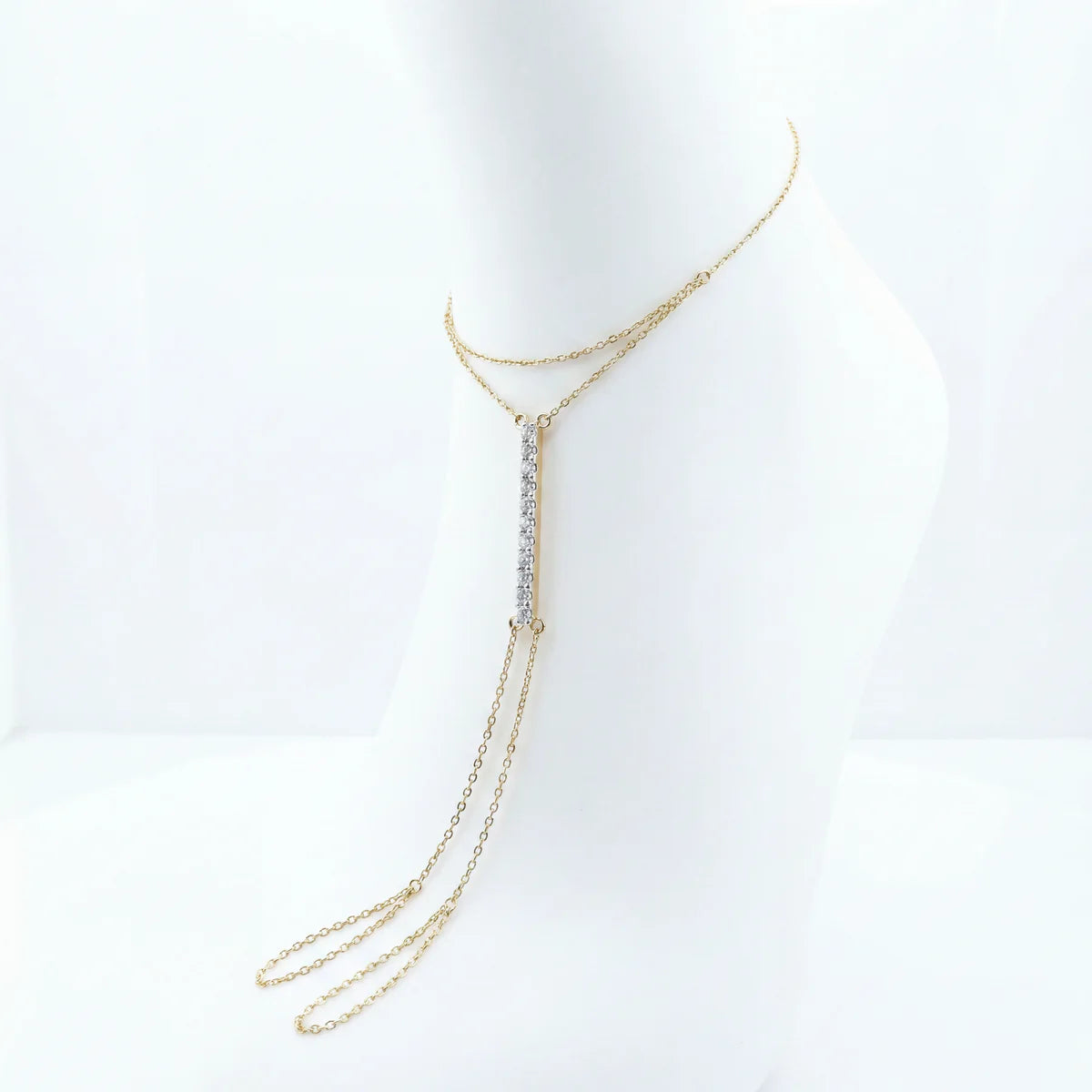 Diamond Bar Tassel Anklet in 925 Sterling Silver | Dainty Drop Chain Anklet for Women