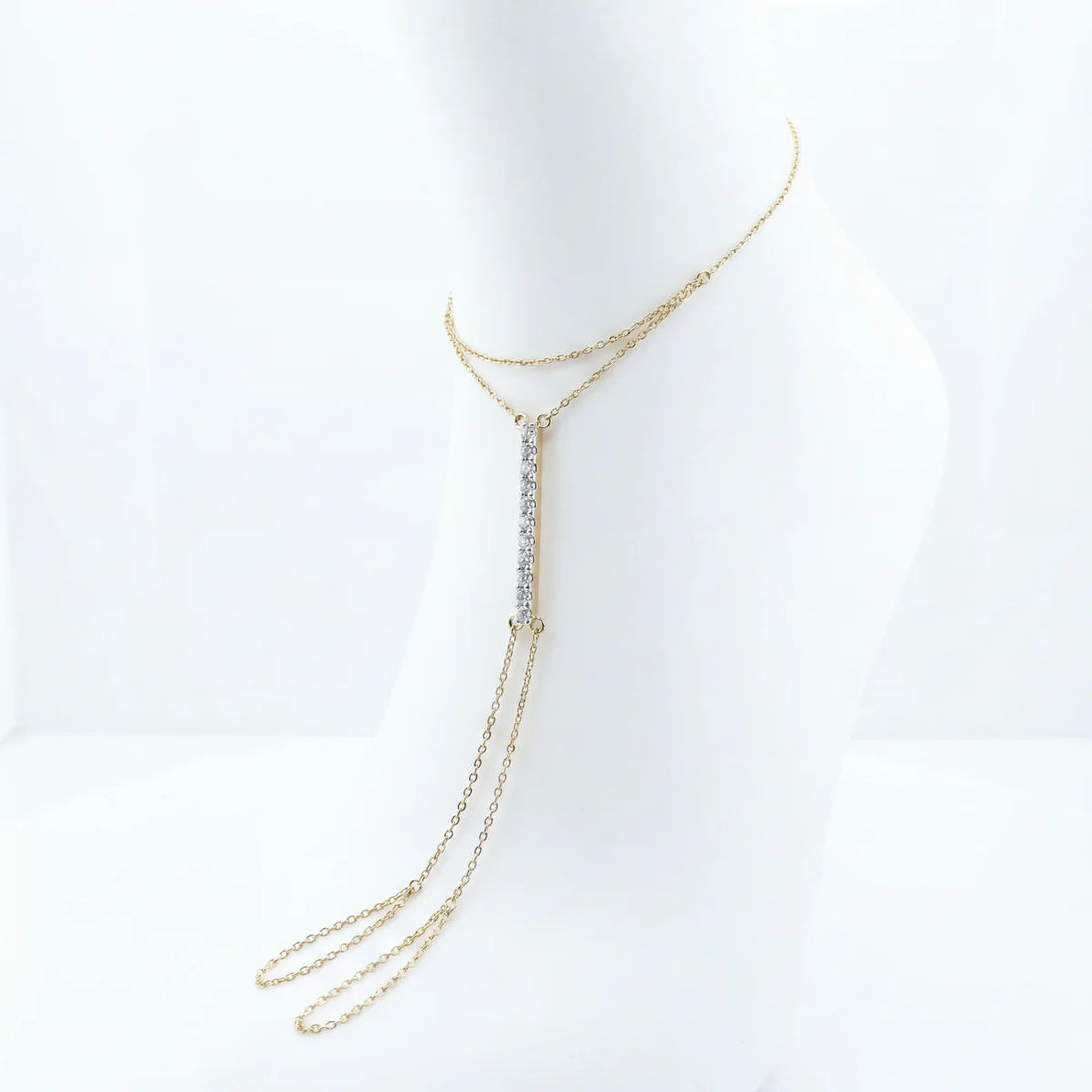 Diamond Bar Tassel Anklet in 925 Sterling Silver | Dainty Drop Chain Anklet for Women