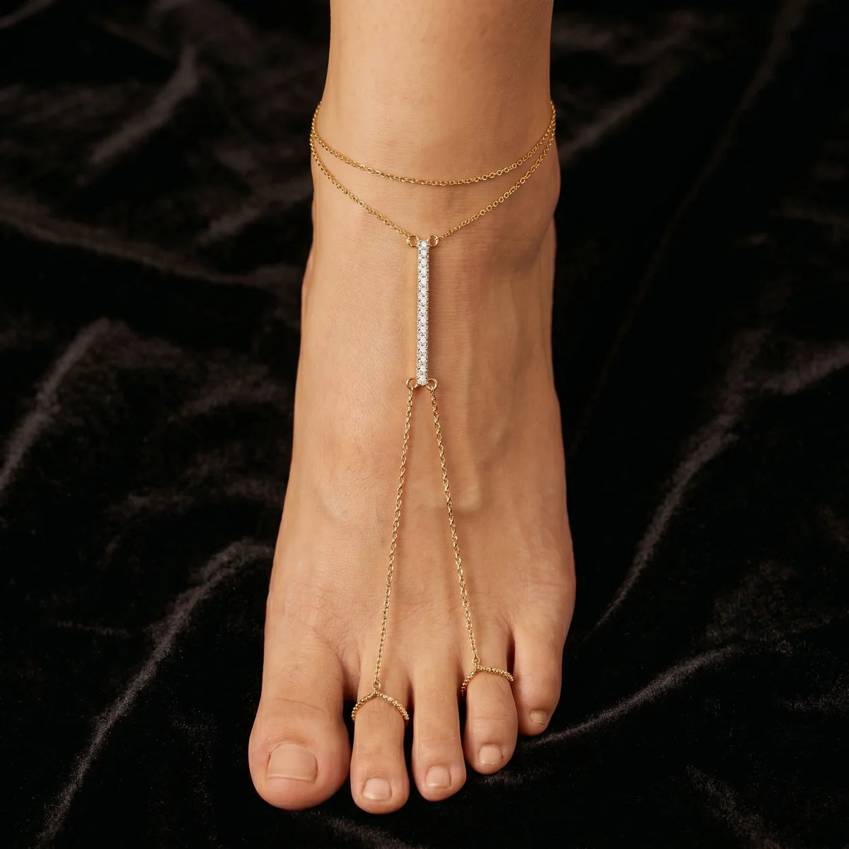 Diamond Bar Tassel Anklet in 925 Sterling Silver | Dainty Drop Chain Anklet for Women