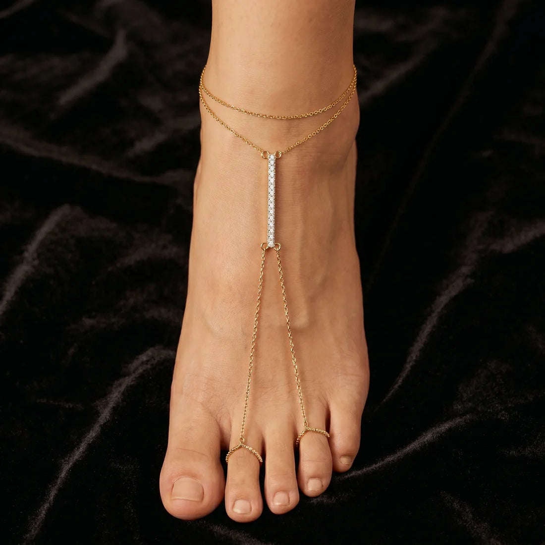 Diamond Bar Tassel Anklet in 925 Sterling Silver | Dainty Drop Chain Anklet for Women