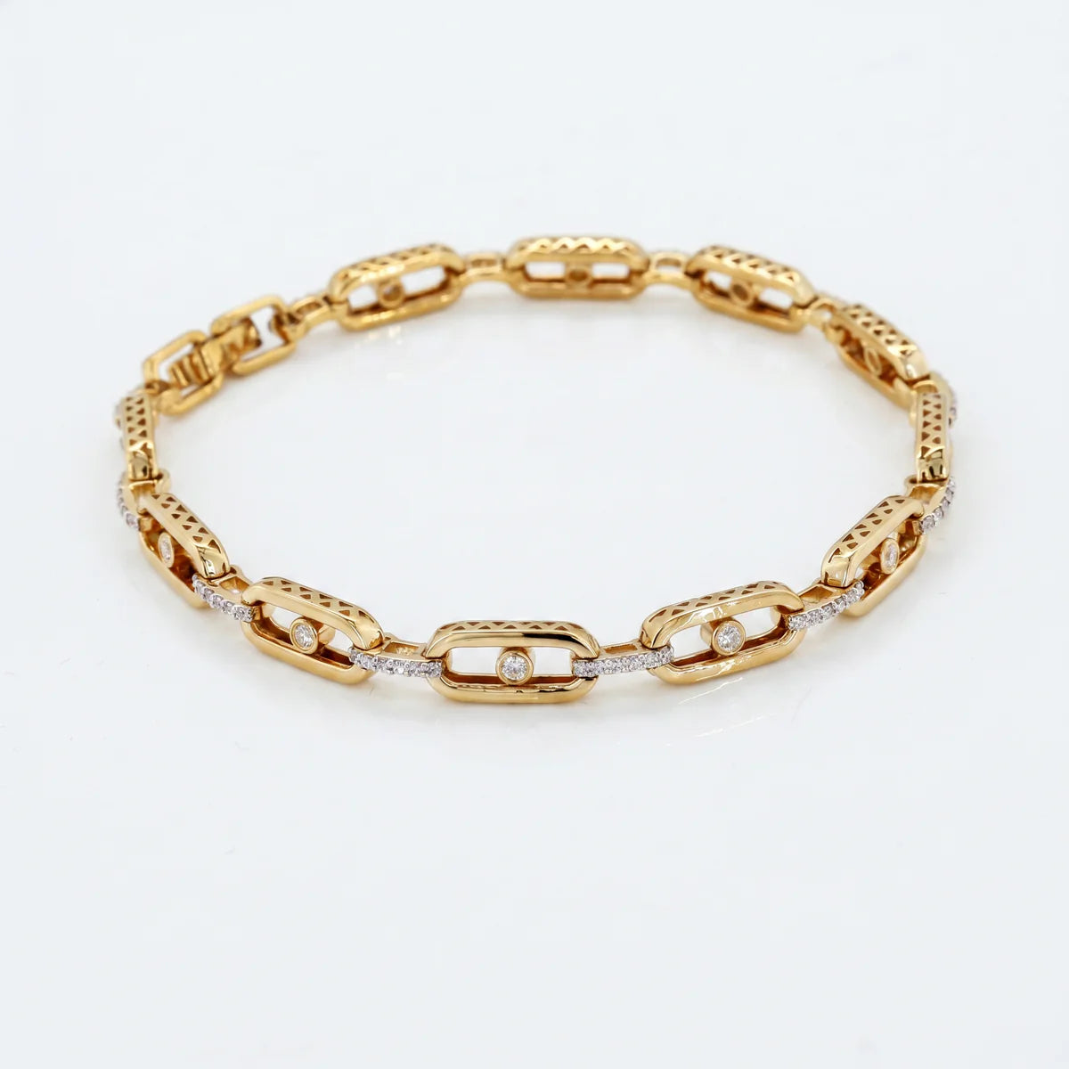 Paperclip Link Diamond Bracelet for Women | Bezel & Pavé Diamond Chain Bracelet 925 Sterling Silver