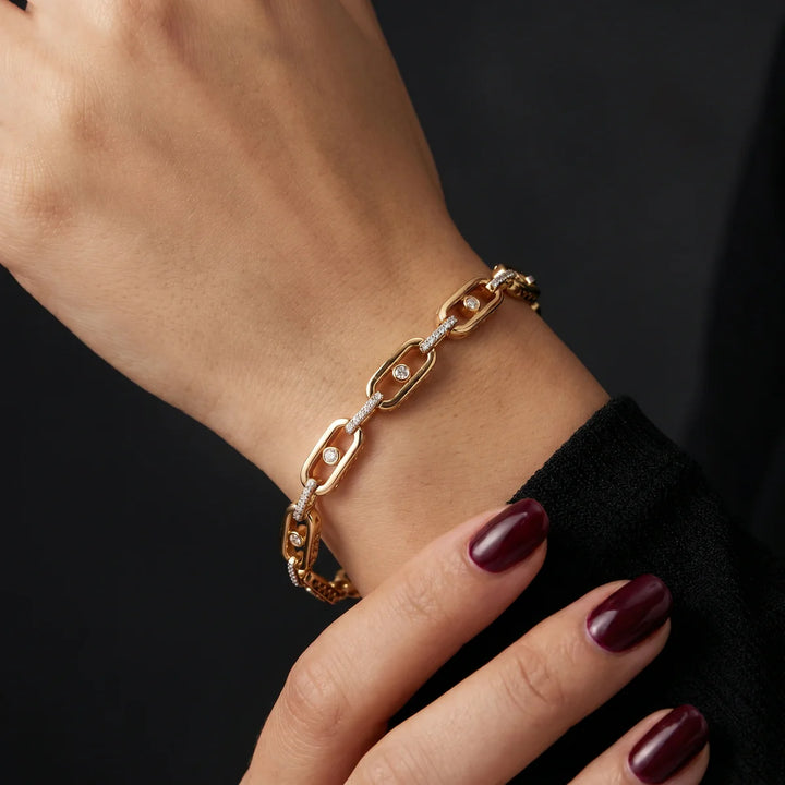Paperclip Link Diamond Bracelet for Women | Bezel & Pavé Diamond Chain Bracelet 925 Sterling Silver