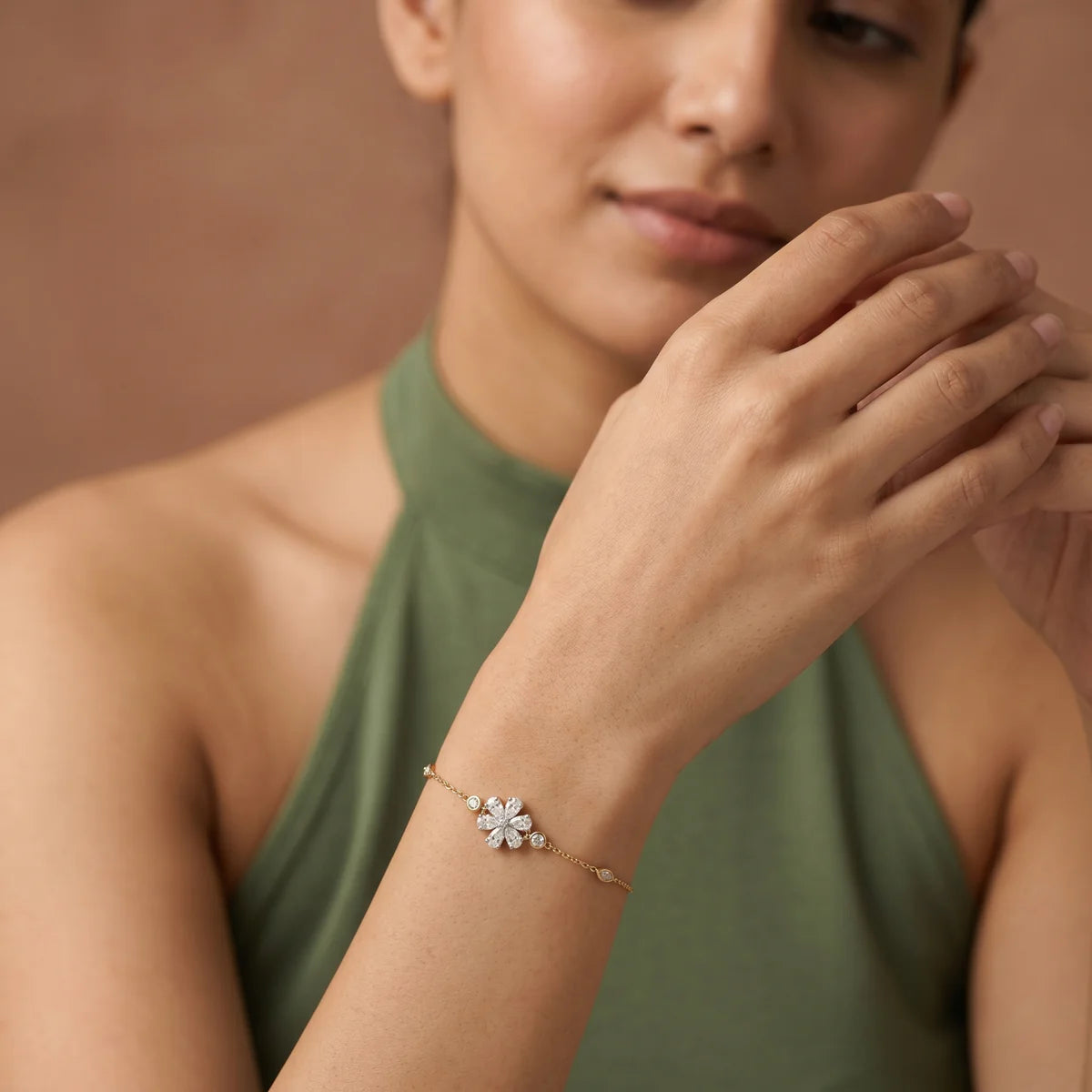 Floral Marquise Diamond Cluster Bracelet in 925 Sterling Silver | Bezel Station Chain Bracelet | Elegant Flower Tennis Bracelet | Gift for Her