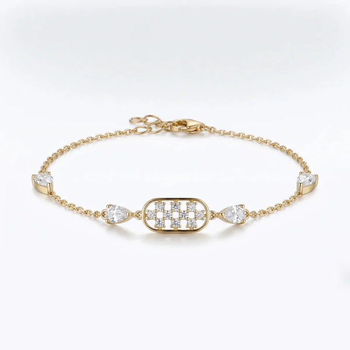 925 Sterling Silver Pear & Round Diamond Station Bracelet for Women – Pavé Center Design