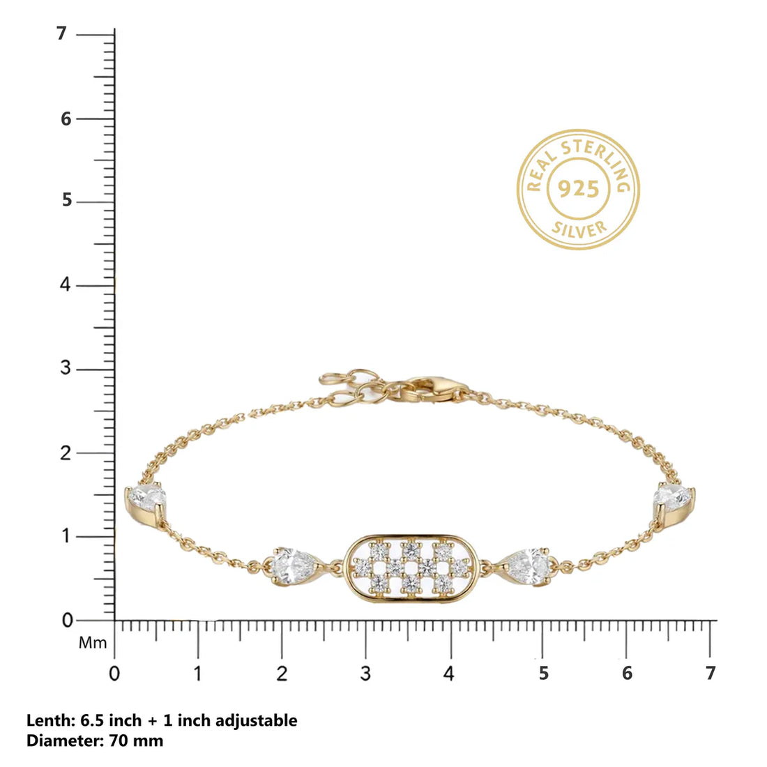 925 Sterling Silver Pear & Round Diamond Station Bracelet for Women – Pavé Center Design