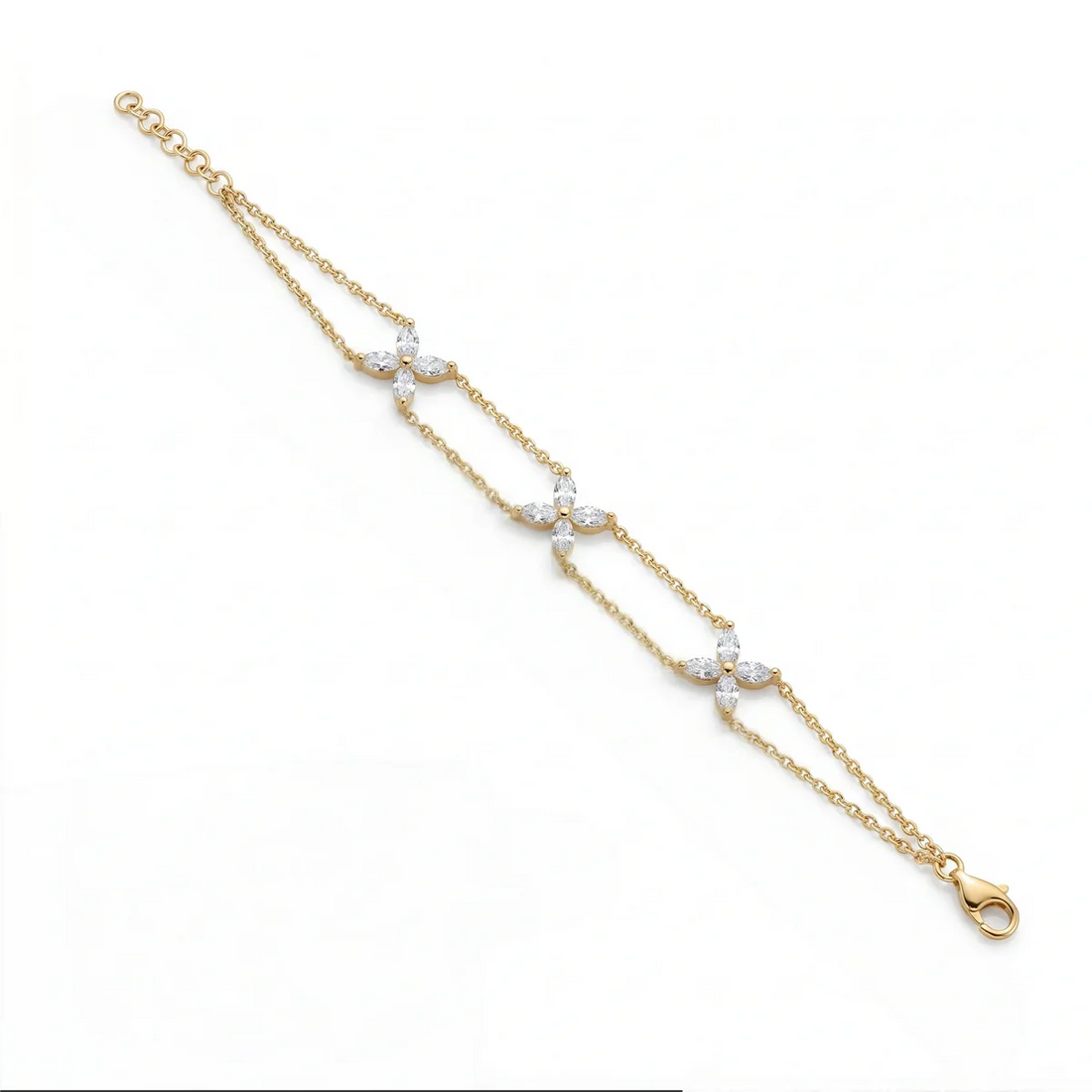 Marquise Diamond Floral Station Bracelet in 925 Sterling Silver