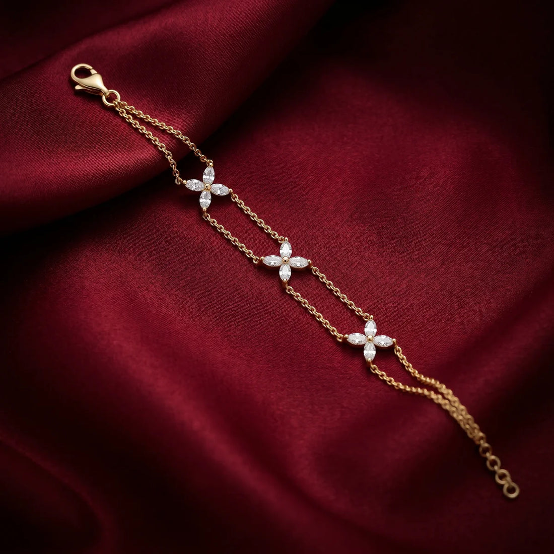 Marquise Diamond Floral Station Bracelet in 925 Sterling Silver