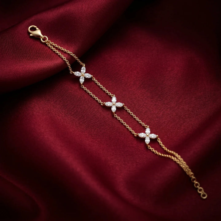 Marquise Diamond Floral Station Bracelet in 925 Sterling Silver
