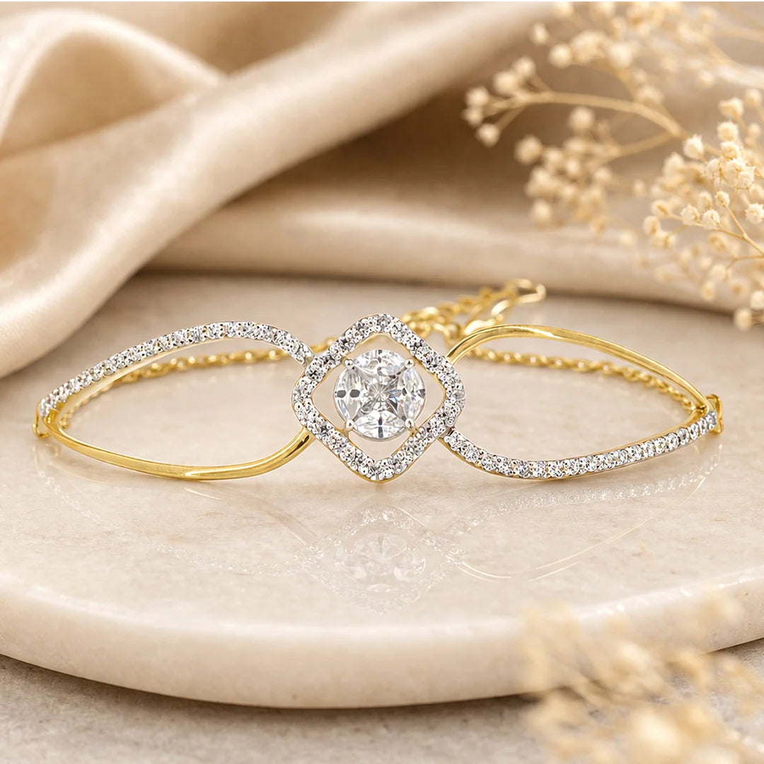 Infinity Twist Diamond Bracelet with Cushion Center | Sterling Silver 925
