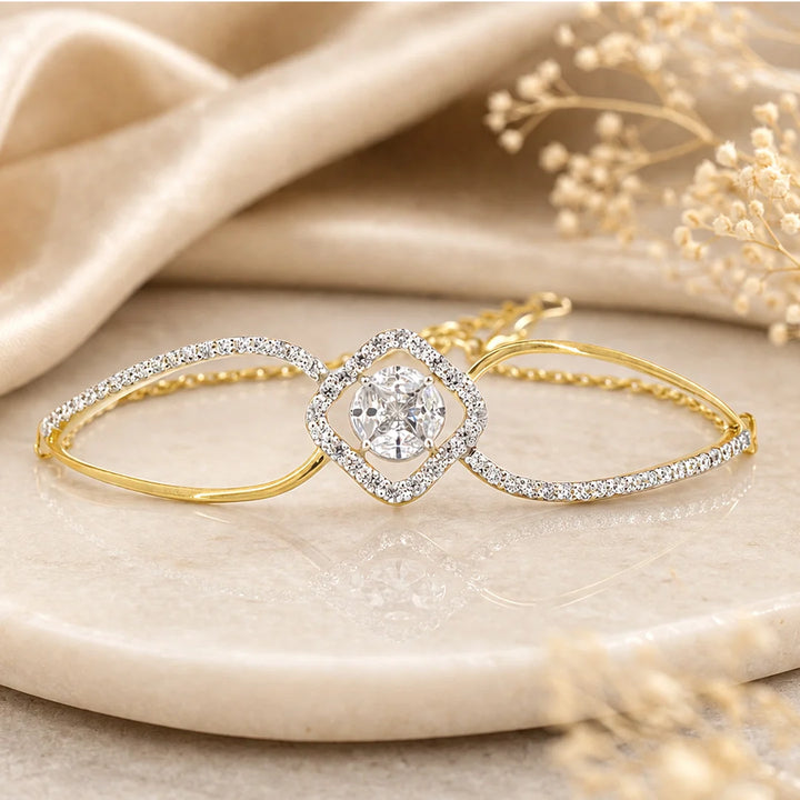 Infinity Twist Diamond Bracelet with Cushion Center | Sterling Silver 925