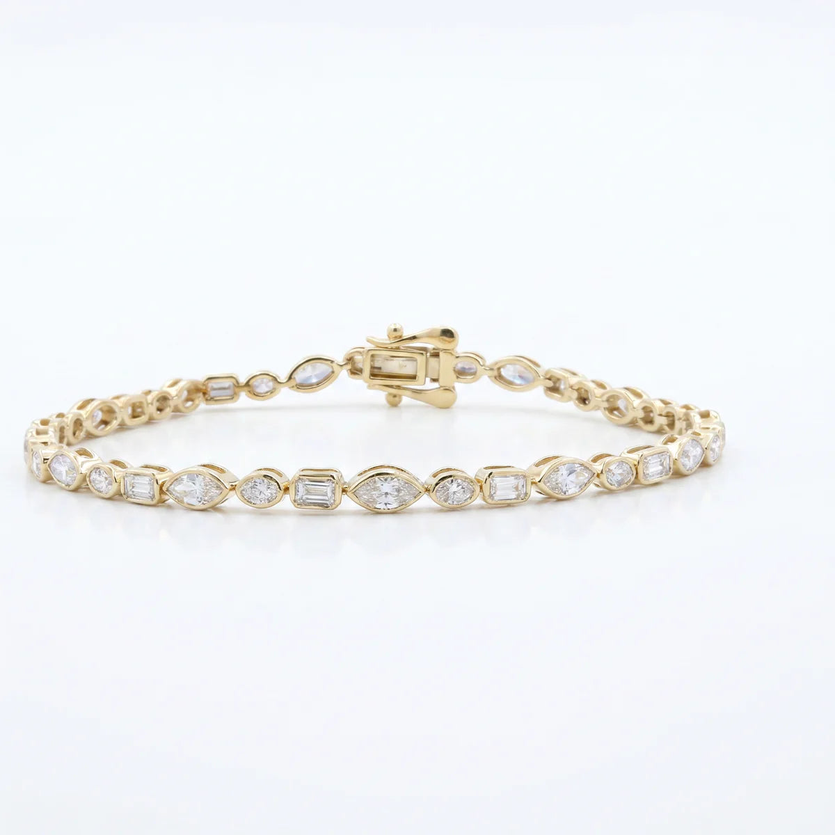 925 Sterling Silver Mixed-Cut Cubic Zirconia Tennis Bracelet with Marquise, Round & Baguette Stones