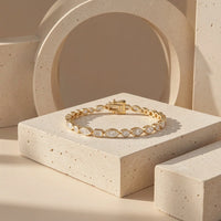 925 Sterling Silver Mixed-Cut Cubic Zirconia Tennis Bracelet with Marquise, Round & Baguette Stones