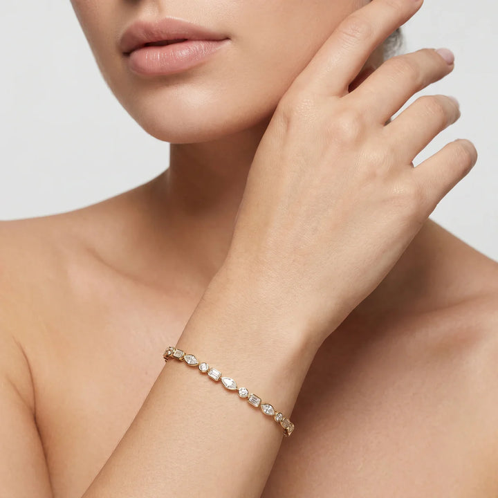 925 Sterling Silver Mixed-Cut Cubic Zirconia Tennis Bracelet with Marquise, Round & Baguette Stones