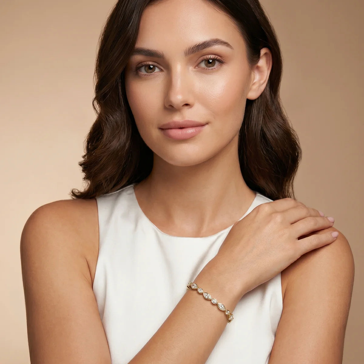 925 Sterling Silver Mixed-Cut Cubic Zirconia Tennis Bracelet with Marquise, Round & Baguette Stones