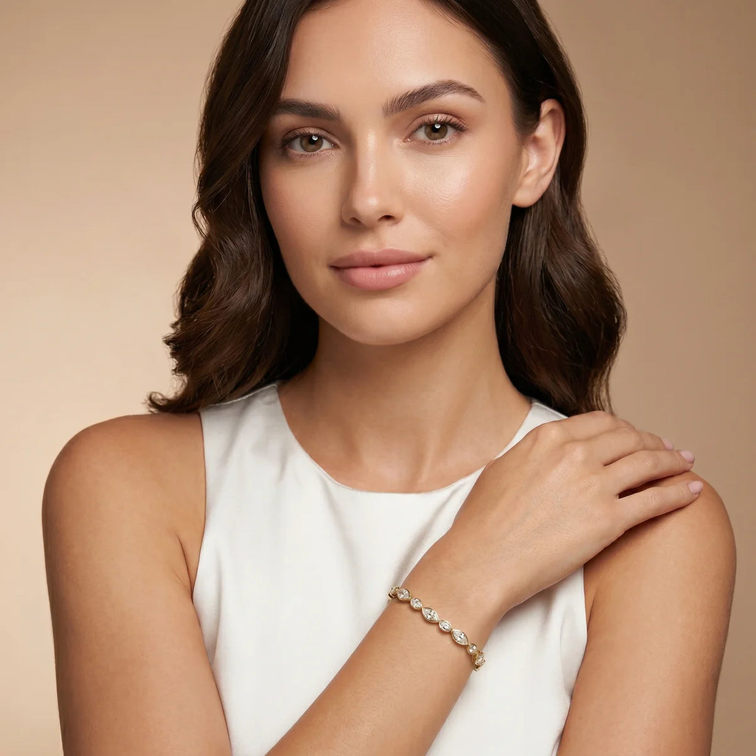 925 Sterling Silver Mixed-Cut Cubic Zirconia Tennis Bracelet with Marquise, Round & Baguette Stones