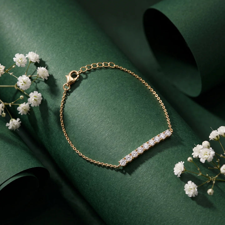 Classic Round Diamond Bar Chain Bracelet In 925 Silver