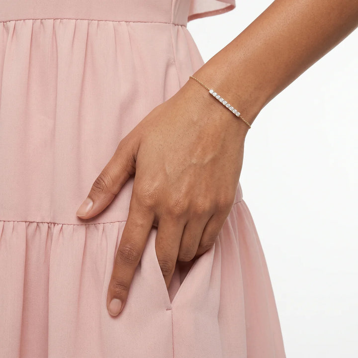Classic Round Diamond Bar Chain Bracelet In 925 Silver