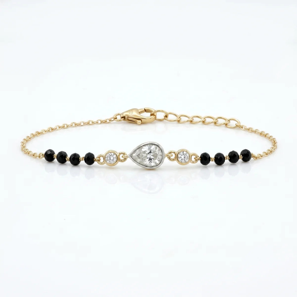 925 Sterling Silver Pear Drop Bracelet | Gold Plated Black Bead Bracelet Gift for Women