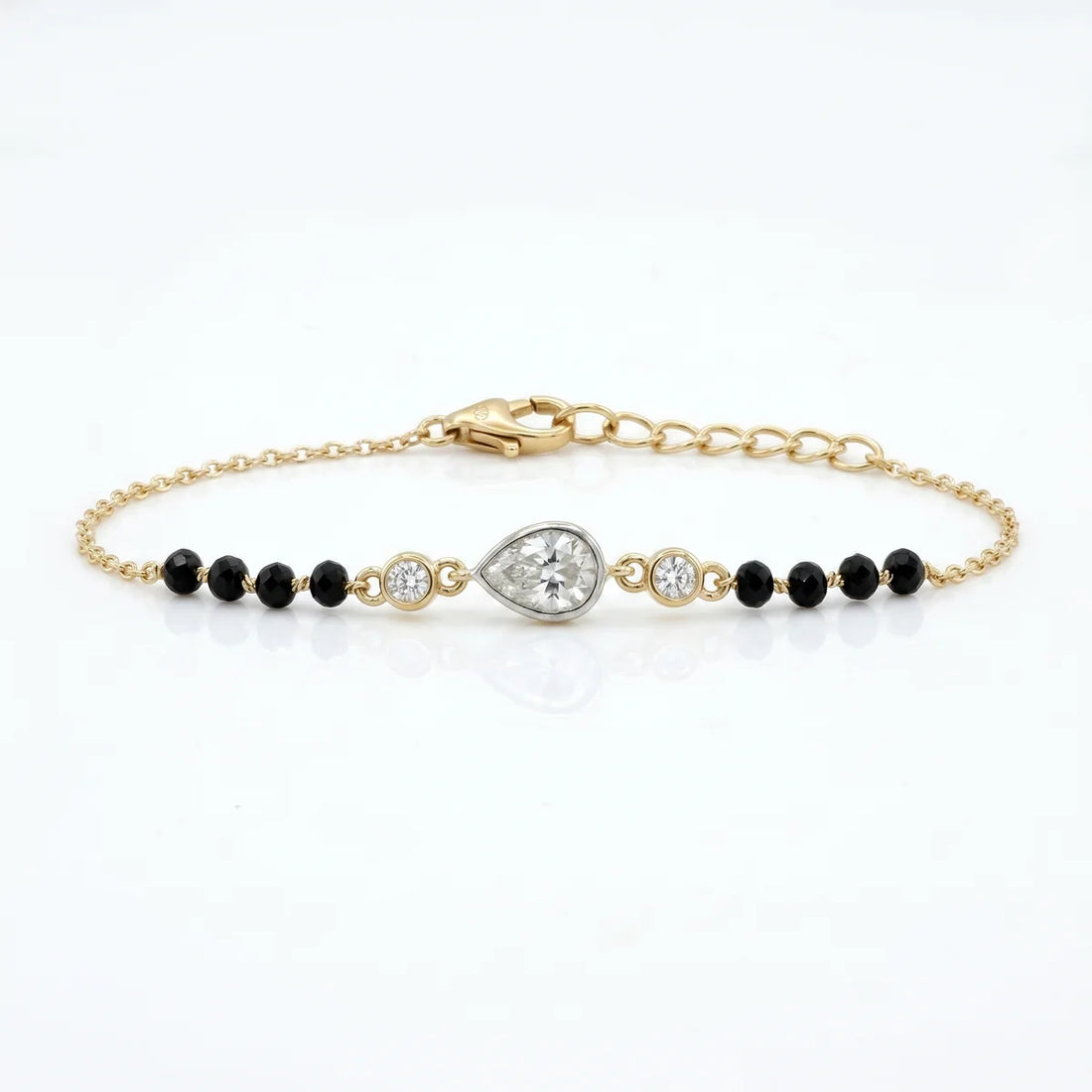 925 Sterling Silver Pear Drop Bracelet | Gold Plated Black Bead Bracelet Gift for Women