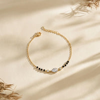 925 Sterling Silver Pear Drop Bracelet | Gold Plated Black Bead Bracelet Gift for Women