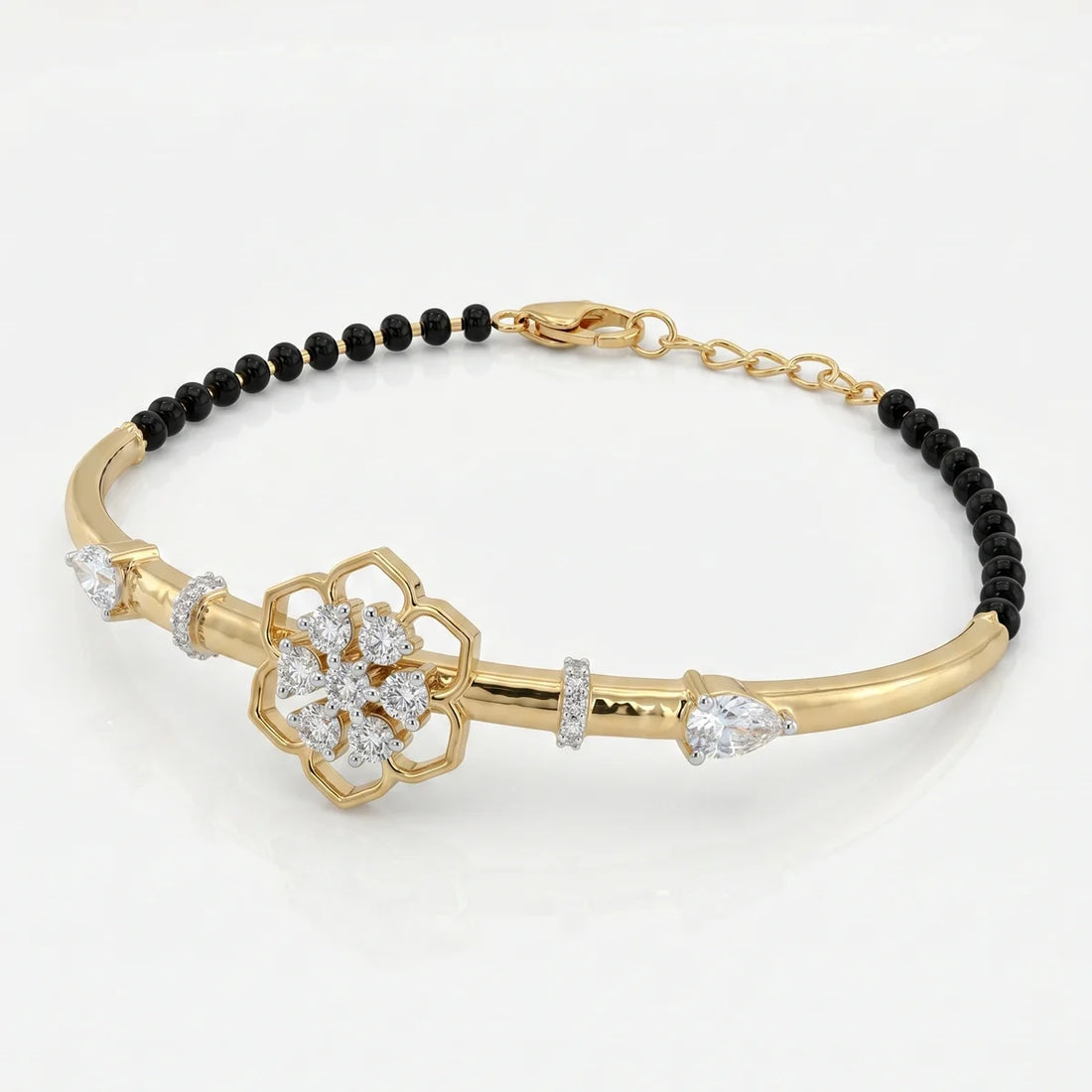 925 Sterling Silver Floral Diamond Mangalsutra Bracelet – Round & Pear Cut Lab Diamond Open Flower Bracelet for Women 925 Sterling Silver