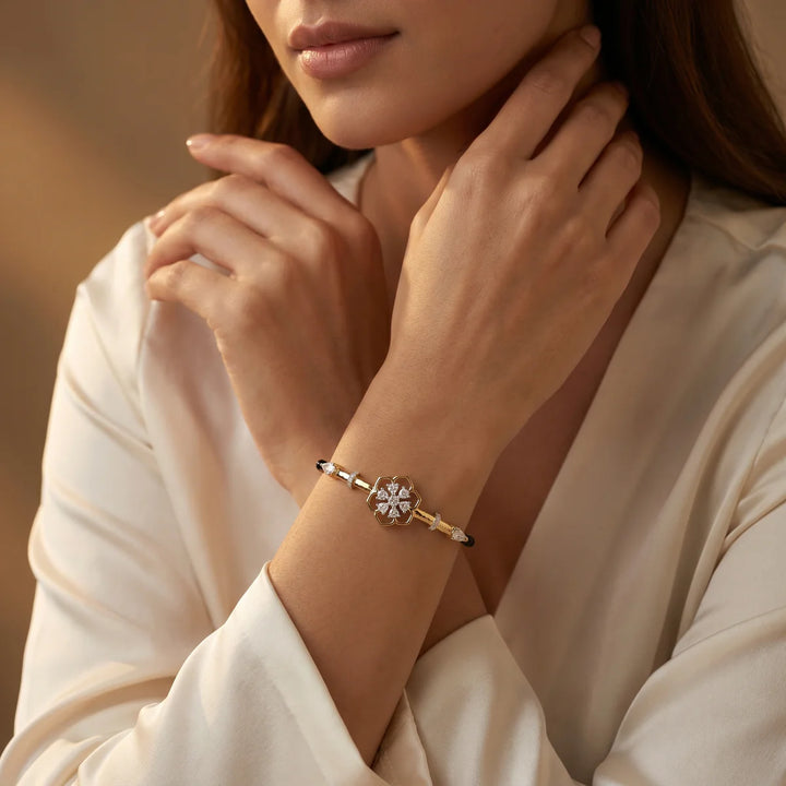925 Sterling Silver Floral Diamond Mangalsutra Bracelet – Round & Pear Cut Lab Diamond Open Flower Bracelet for Women 925 Sterling Silver