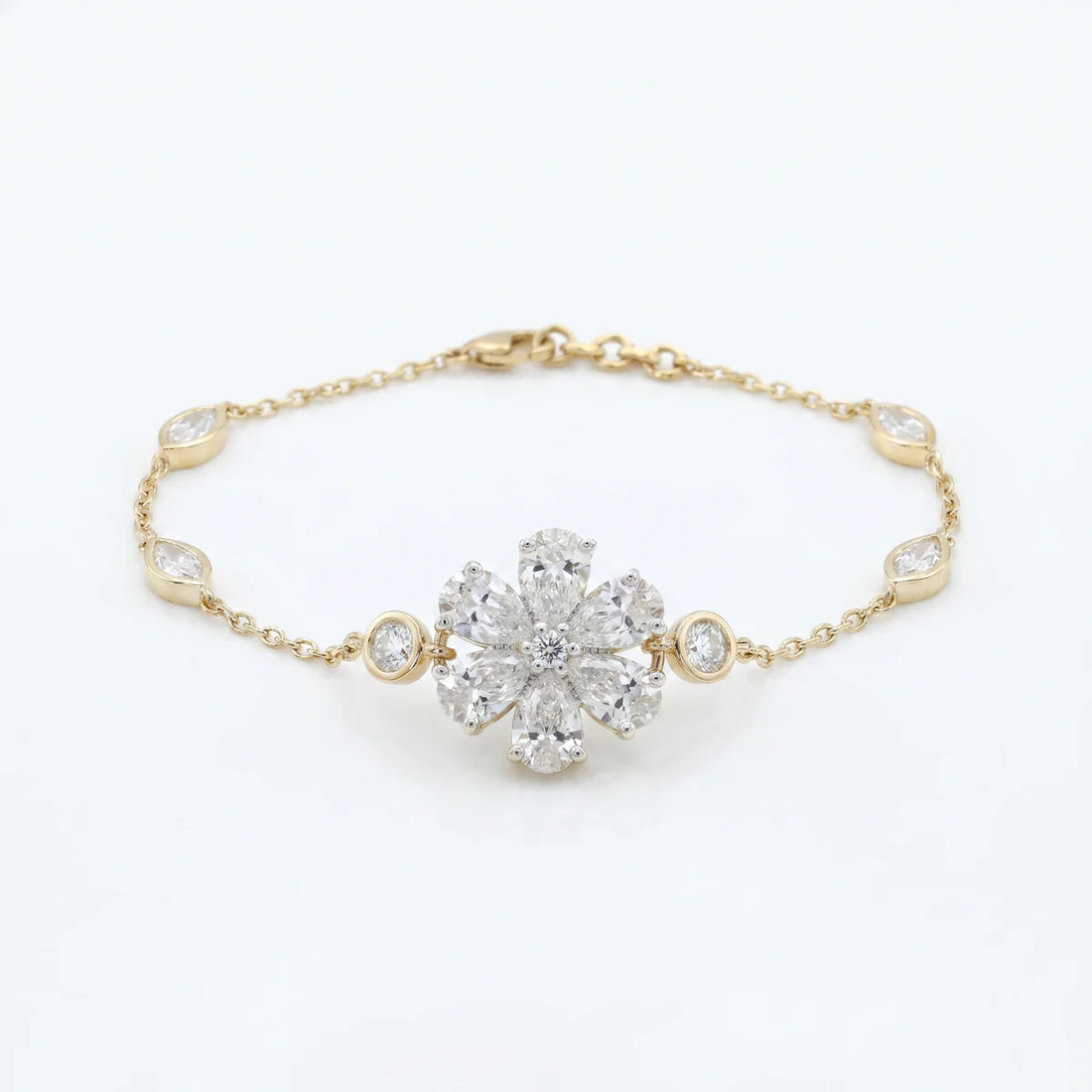 Floral Marquise Diamond Cluster Bracelet in 925 Sterling Silver | Bezel Station Chain Bracelet | Elegant Flower Tennis Bracelet | Gift for Her