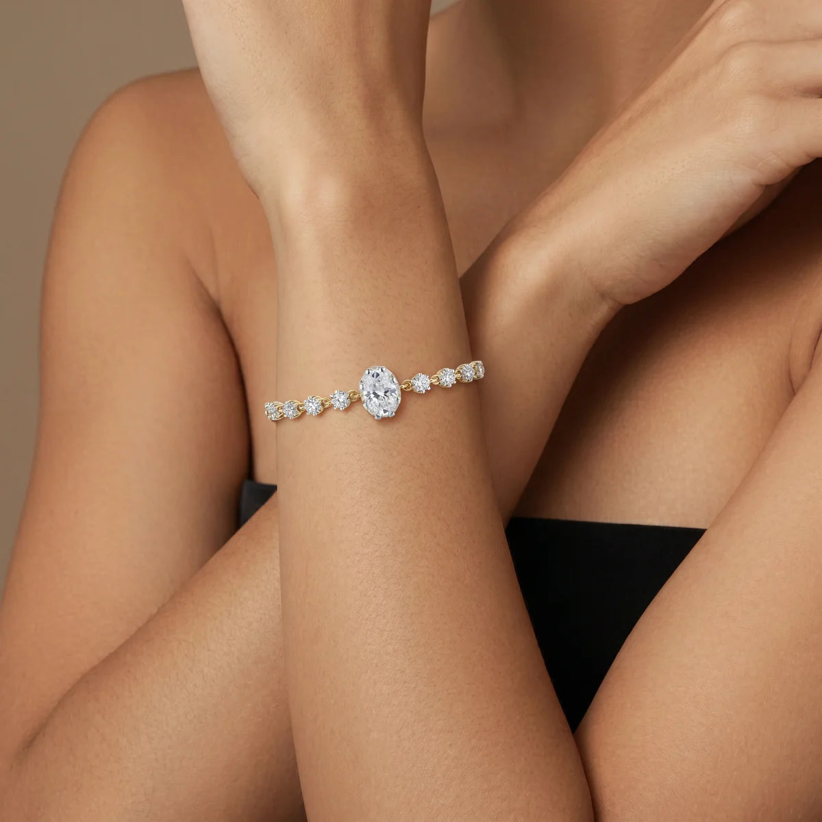 Classic Oval Cut Diamond Link Bracelet in 925 Sterling Silver
