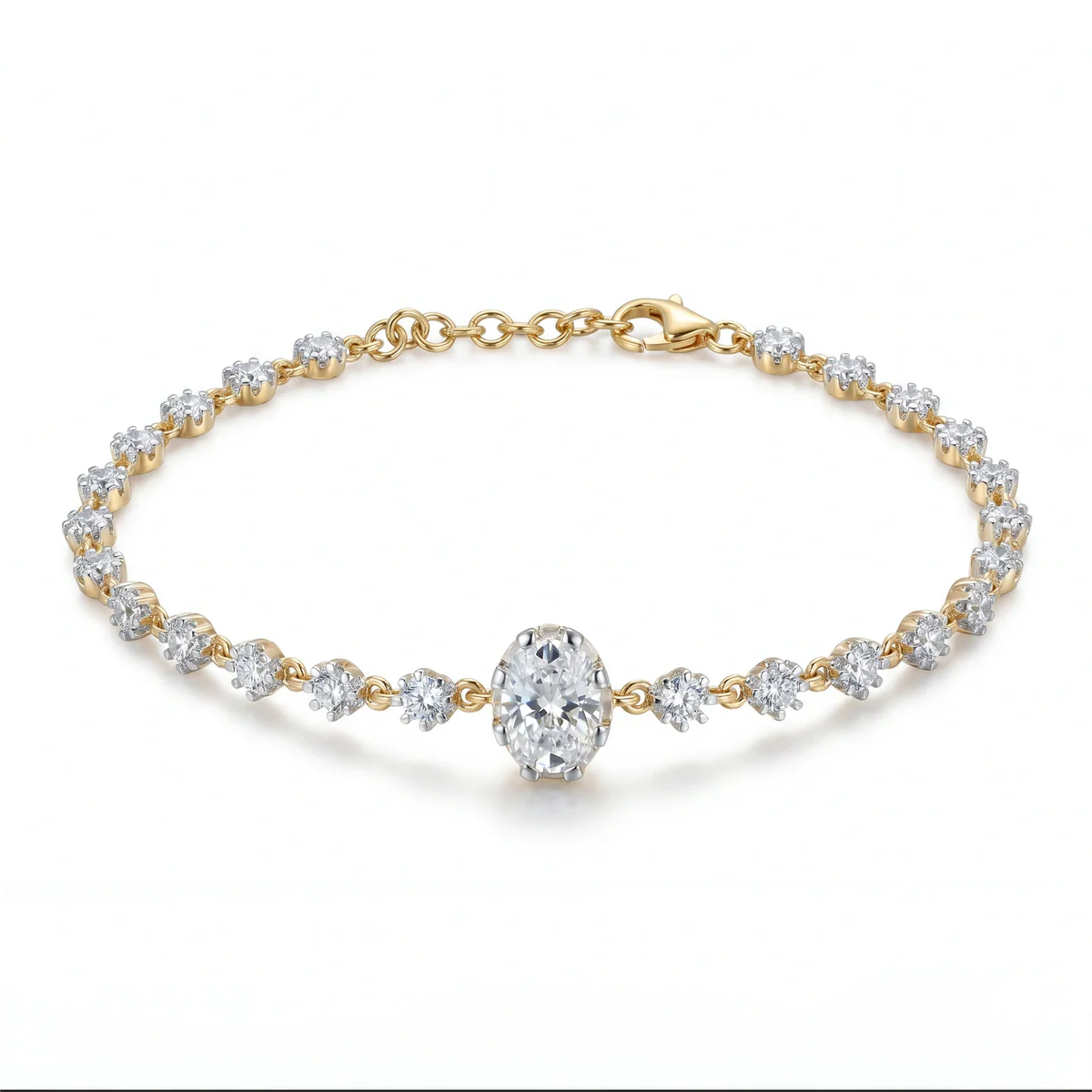 Classic Oval Cut Diamond Link Bracelet in 925 Sterling Silver